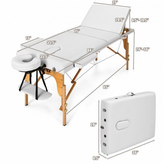 3 Fold Portable Adjustable Massage Table with Carry Case-Black LuxuryLifeWay Online Store