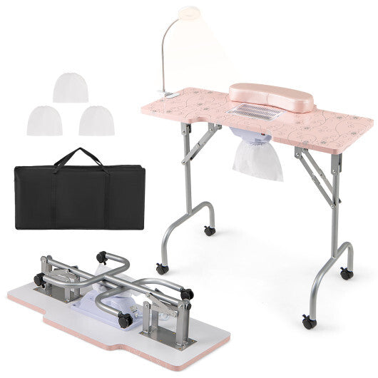 Folding Manicure Nail Table with Electric Dust Collector-Pink LuxuryLifeWay Online Store