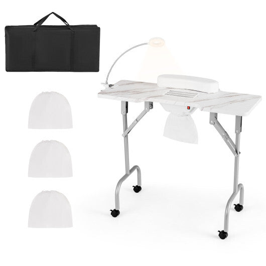Folding Manicure Nail Table with Electric Dust Collector-Pink LuxuryLifeWay Online Store