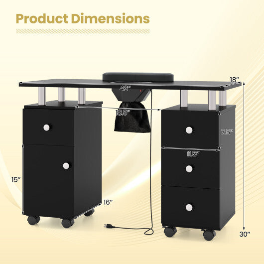 Manicure Table Nail Desk with Electric Dust Collector and 3 Dust Bags-Black LuxuryLifeWay Online Store