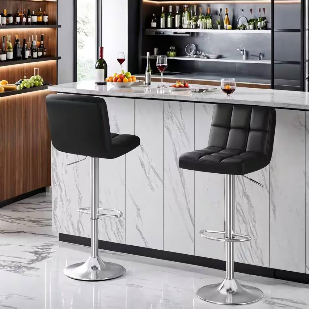 Set of 2- Black Faux Leather Barstool with Low Back Swivel Seat LuxuryLifeWay Online Store