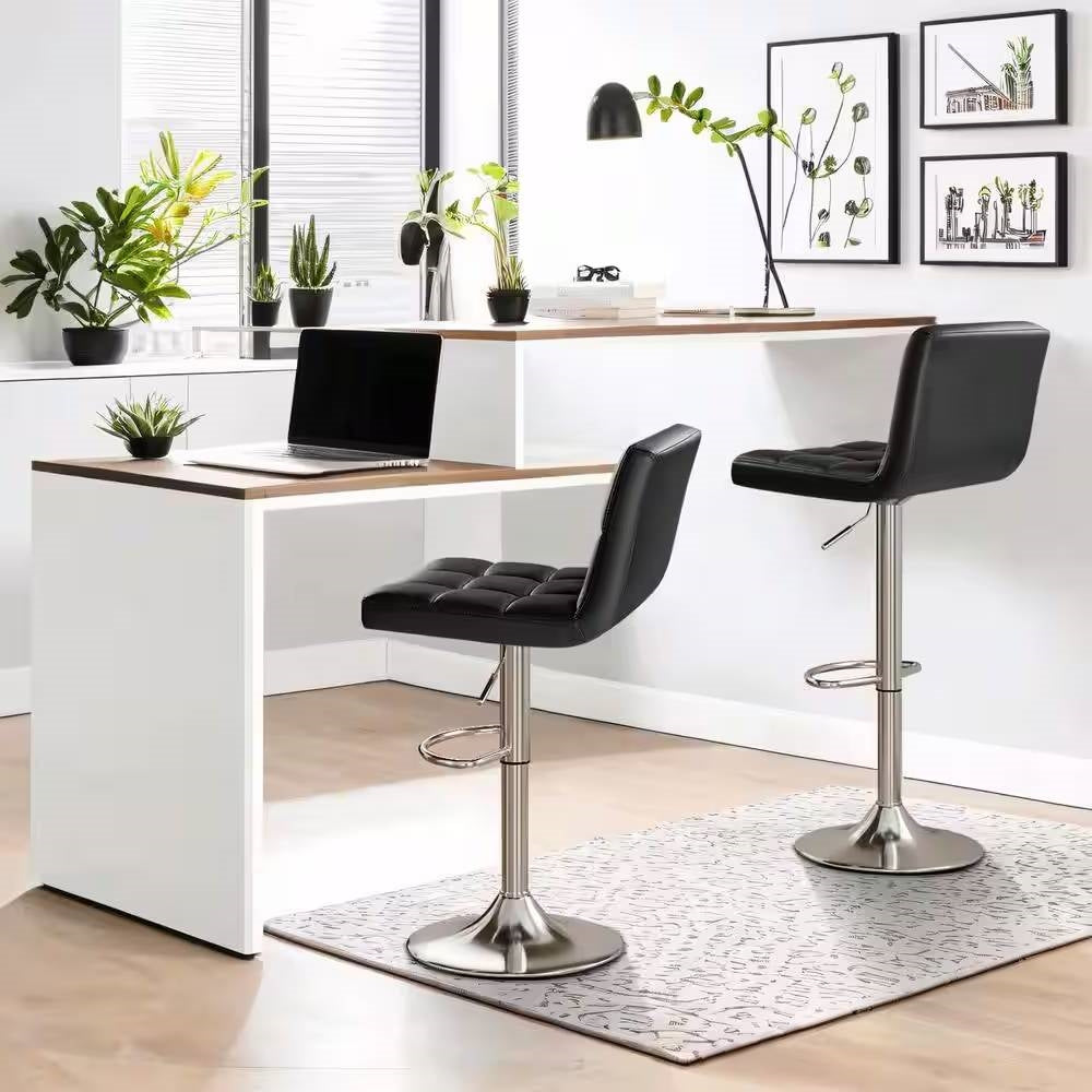 Set of 2- Black Faux Leather Barstool with Low Back Swivel Seat LuxuryLifeWay Online Store