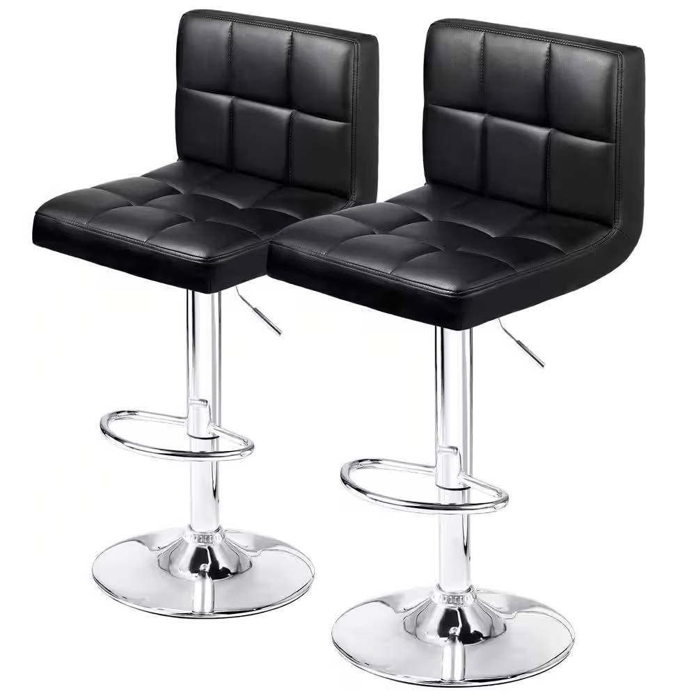 Set of 2- Black Faux Leather Barstool with Low Back Swivel Seat LuxuryLifeWay Online Store