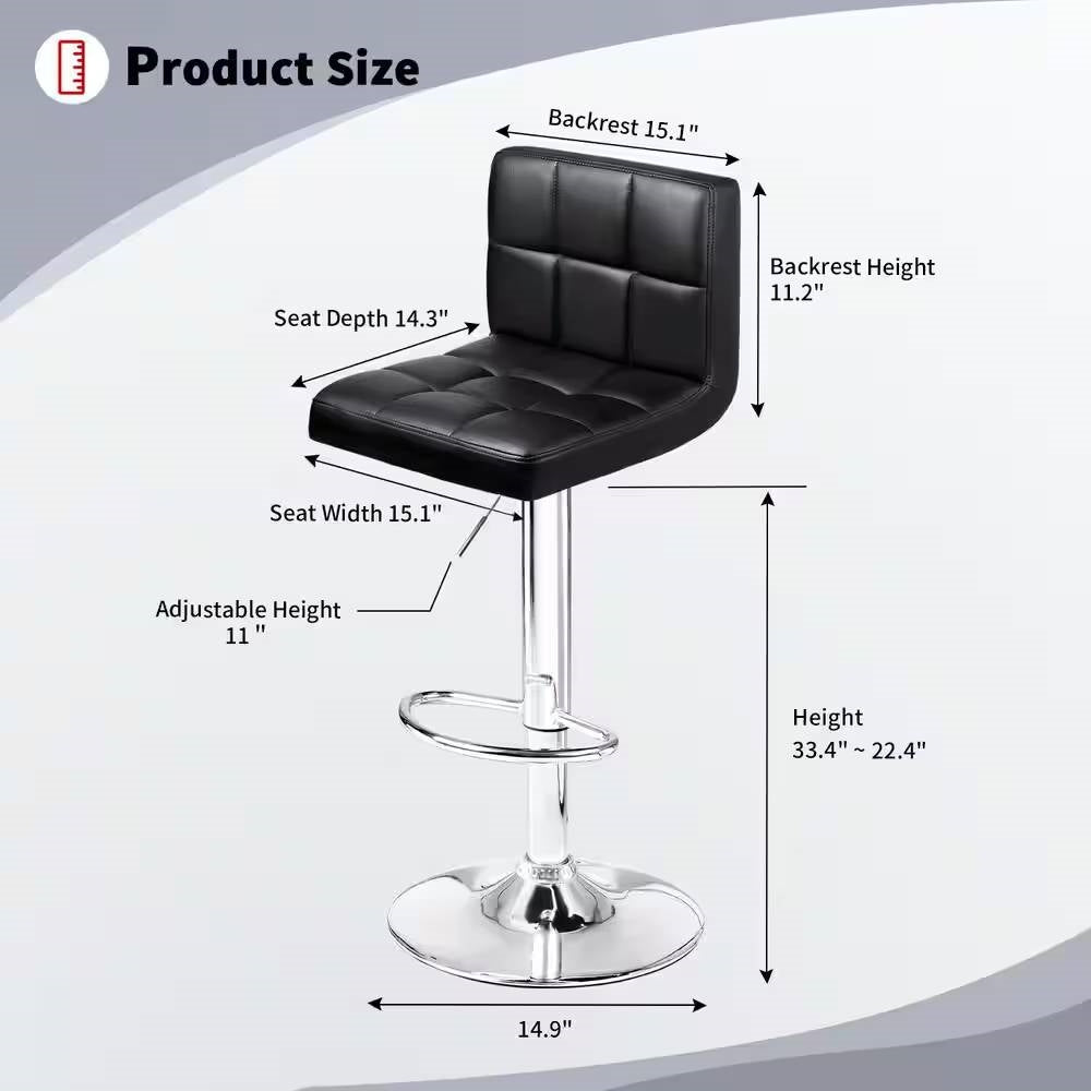 Set of 2- Black Faux Leather Barstool with Low Back Swivel Seat LuxuryLifeWay Online Store