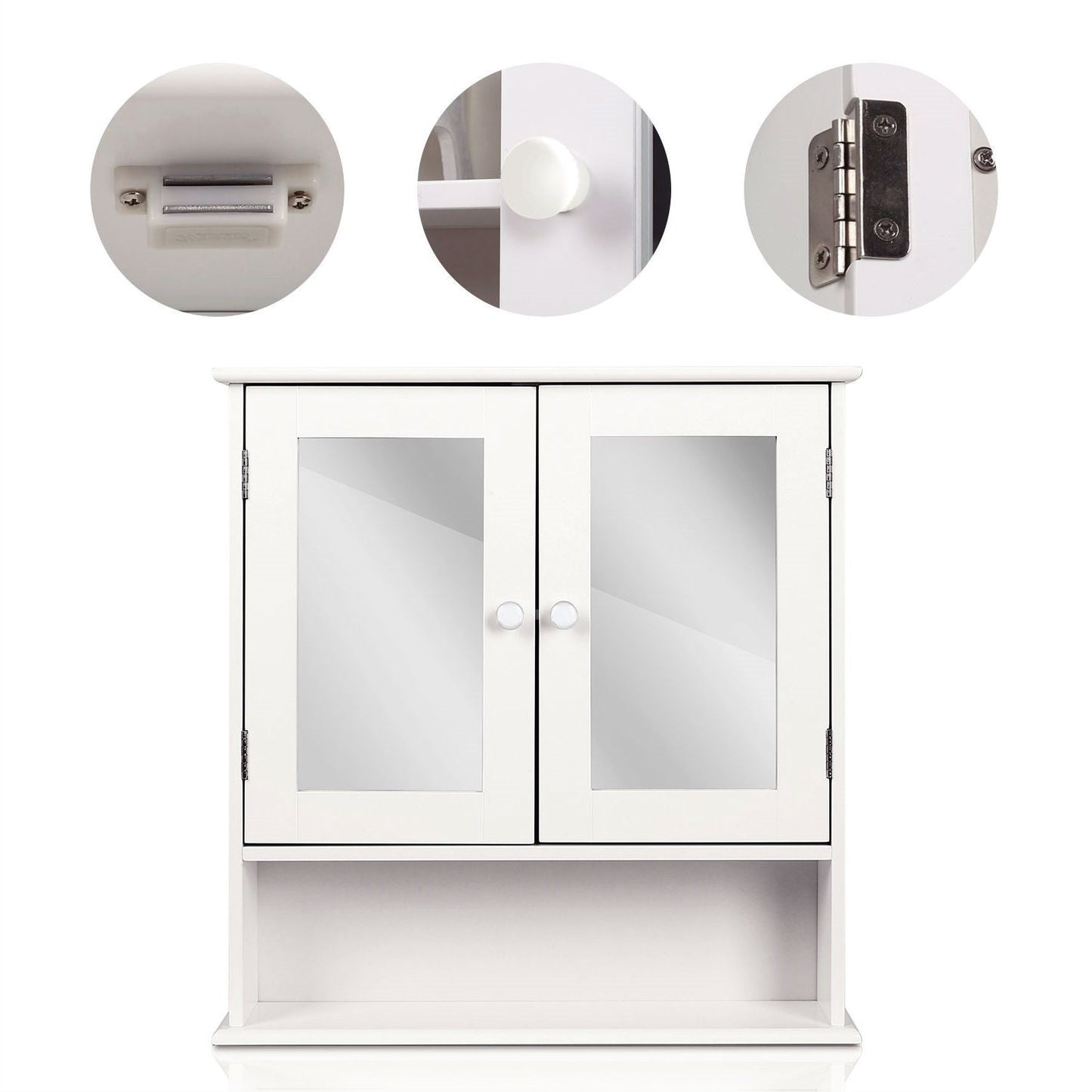 White 2-Door Mirrored Medicine Cabinet with Open Shelf LuxuryLifeWay Online Store