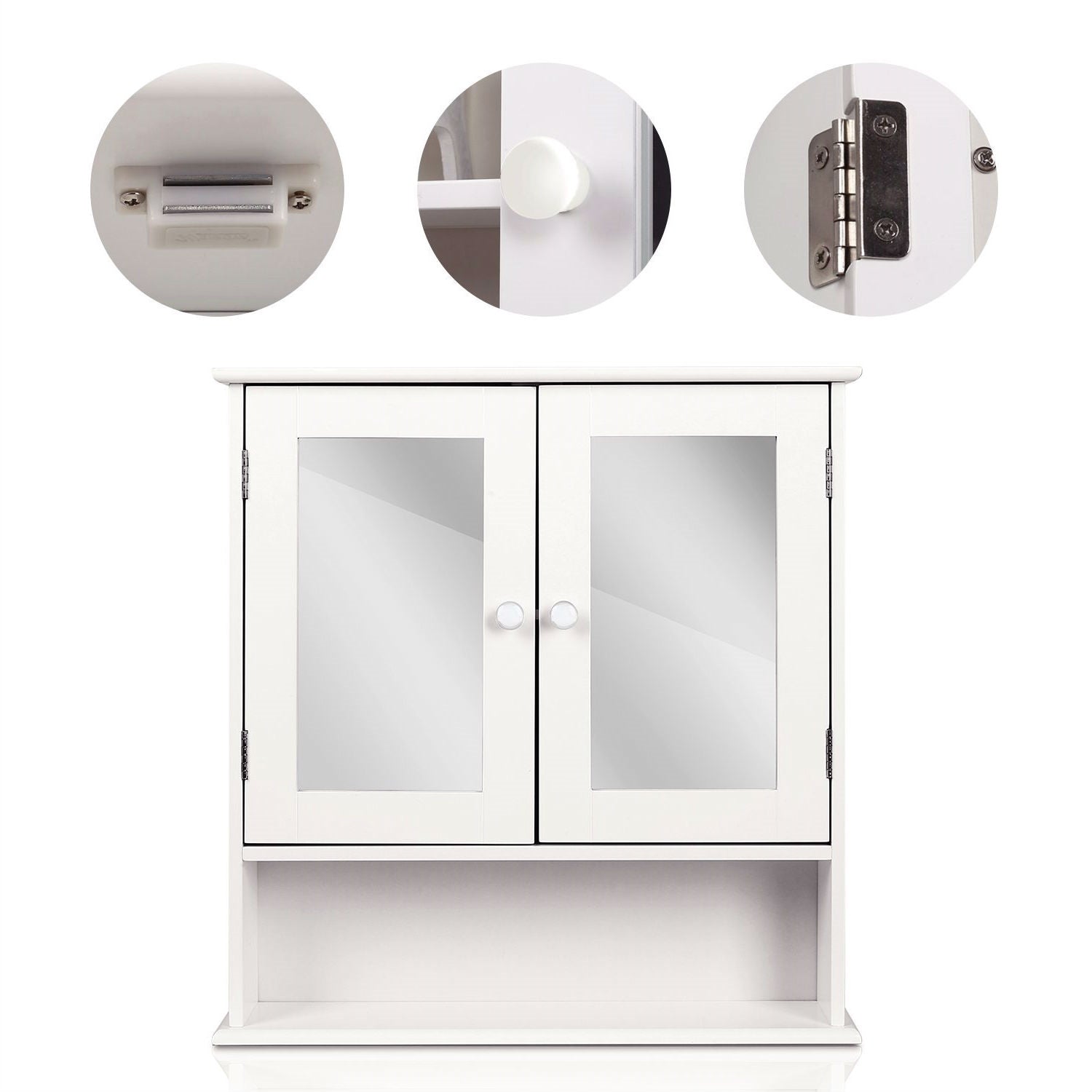 White 2-Door Mirrored Medicine Cabinet with Open Shelf LuxuryLifeWay Online Store