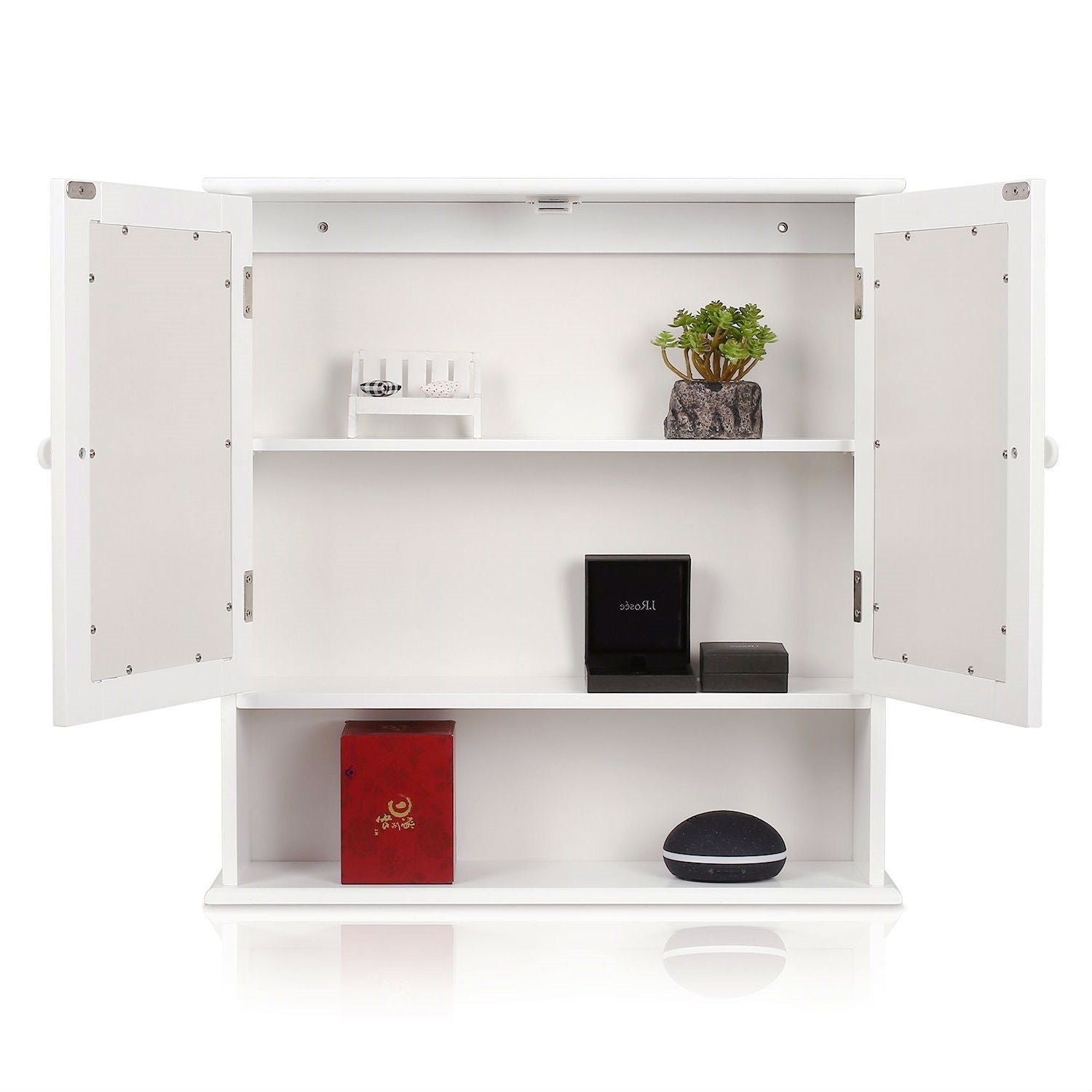 White 2-Door Mirrored Medicine Cabinet with Open Shelf LuxuryLifeWay Online Store