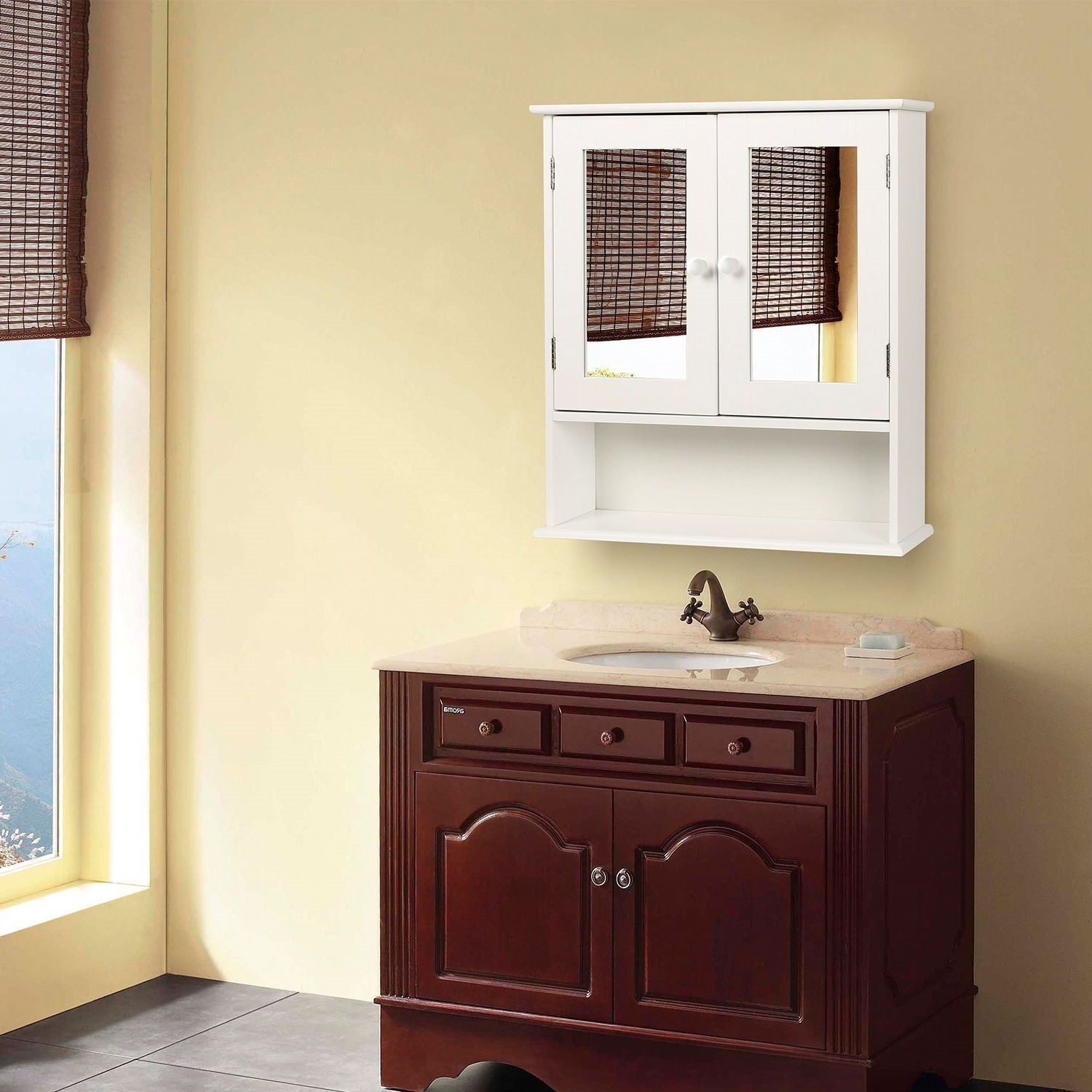 White 2-Door Mirrored Medicine Cabinet with Open Shelf LuxuryLifeWay Online Store