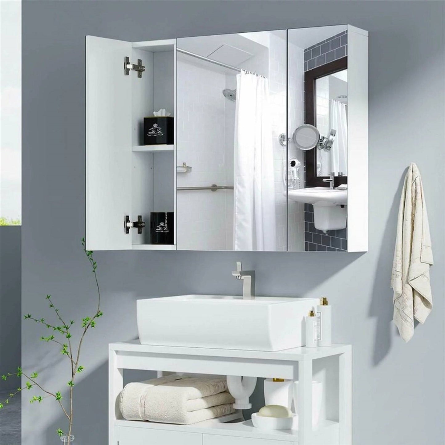 Modern 3-Door Wall Mounted Medicine Cabinet Bathroom Mirror Cupboard LuxuryLifeWay Online Store