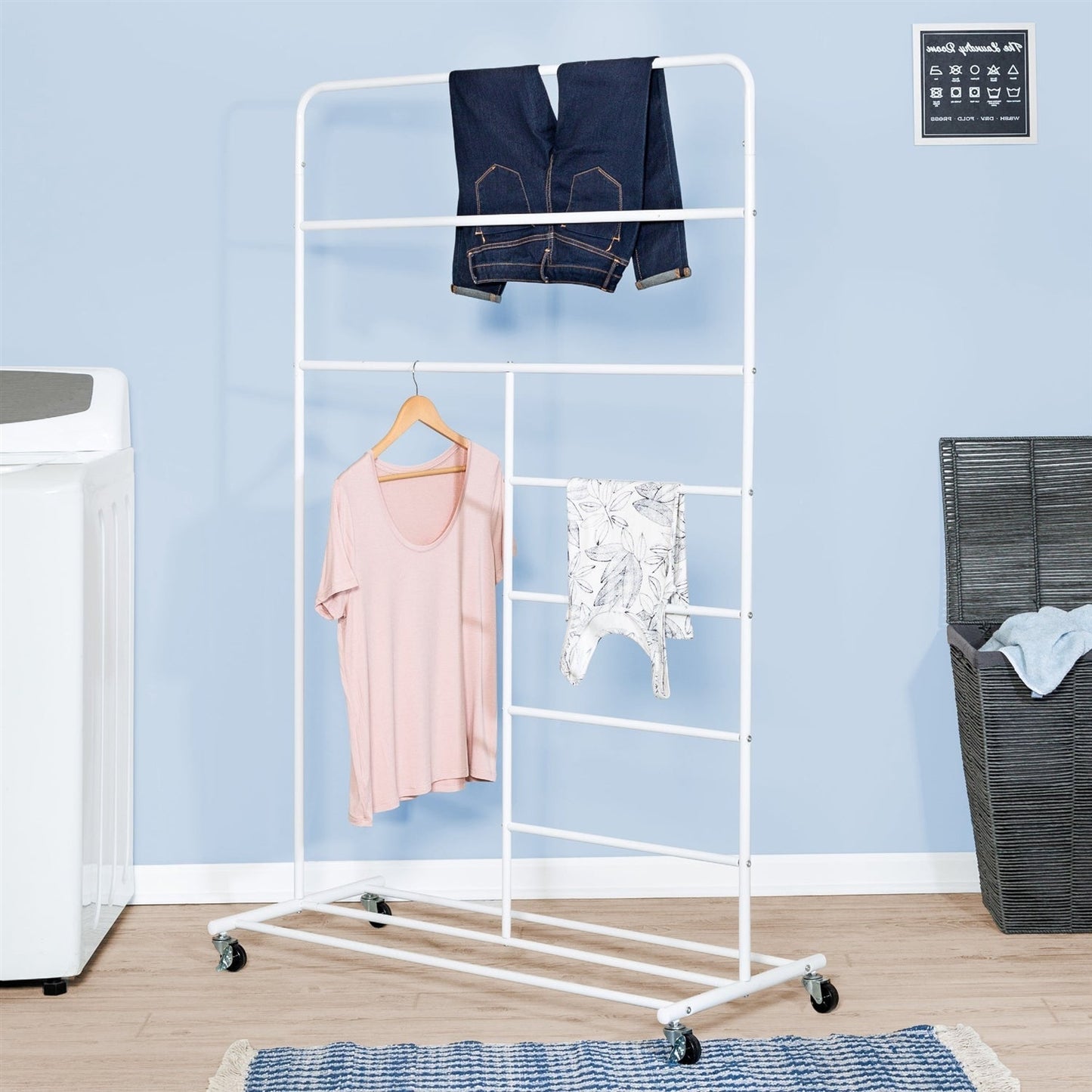 White Rolling Multi Use Laundry Clothes Drying Rack LuxuryLifeWay Online Store
