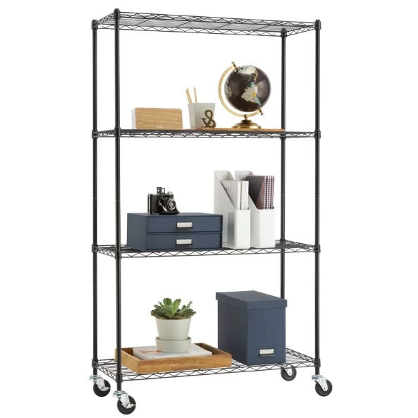 Heavy Duty Black Steel 4-Tier Shelving Unit with Locking Casters LuxuryLifeWay Online Store
