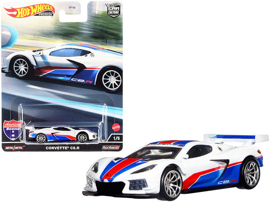 Chevrolet Corvette C8.R Pearl White with Red and Blue Stripes "American Scene" "Car Culture" Series Diecast Model Car by Hot Wheels LuxuryLifeWay Online Store