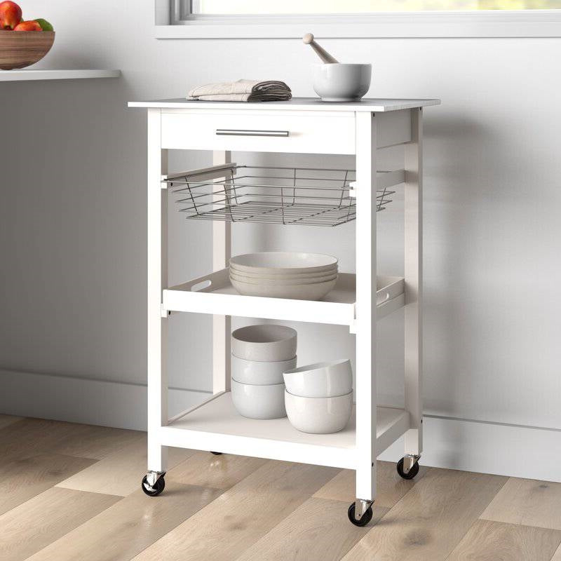 White Stainless Steel Top Kitchen Cart with Drawer and Storage Shelves LuxuryLifeWay Online Store