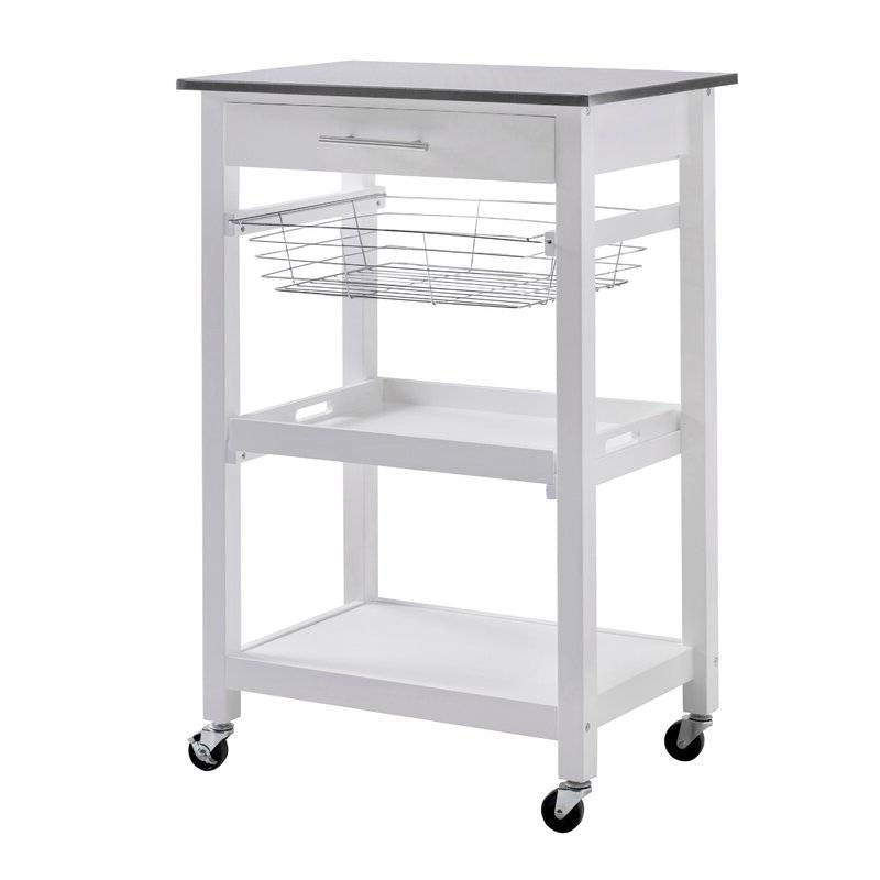 White Stainless Steel Top Kitchen Cart with Drawer and Storage Shelves LuxuryLifeWay Online Store