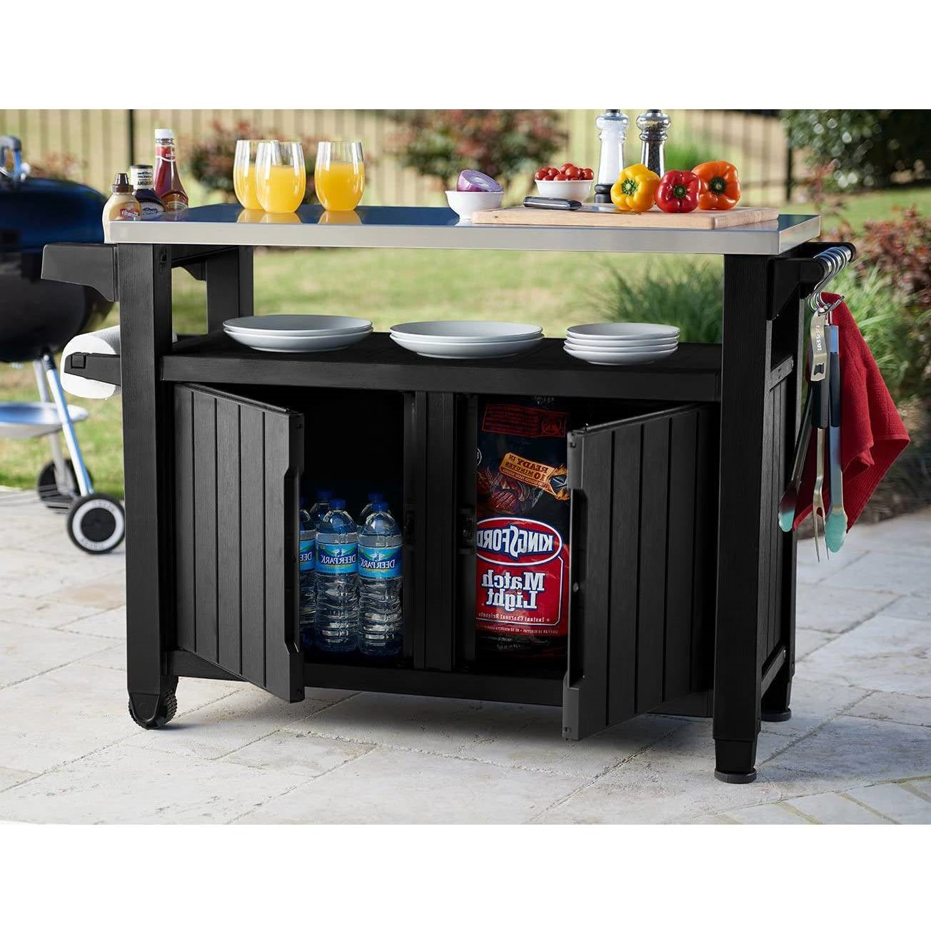 Outdoor Grill Party Bar Serving Cart with Storage in Graphite Grey LuxuryLifeWay Online Store