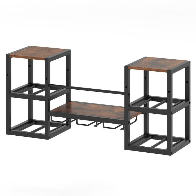 Industrial Wood Metal Wall Mounted Wine Rack Shelf with Glass Holders LuxuryLifeWay Online Store