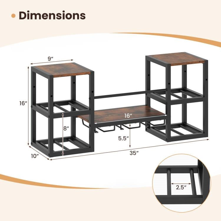 Industrial Wood Metal Wall Mounted Wine Rack Shelf with Glass Holders LuxuryLifeWay Online Store