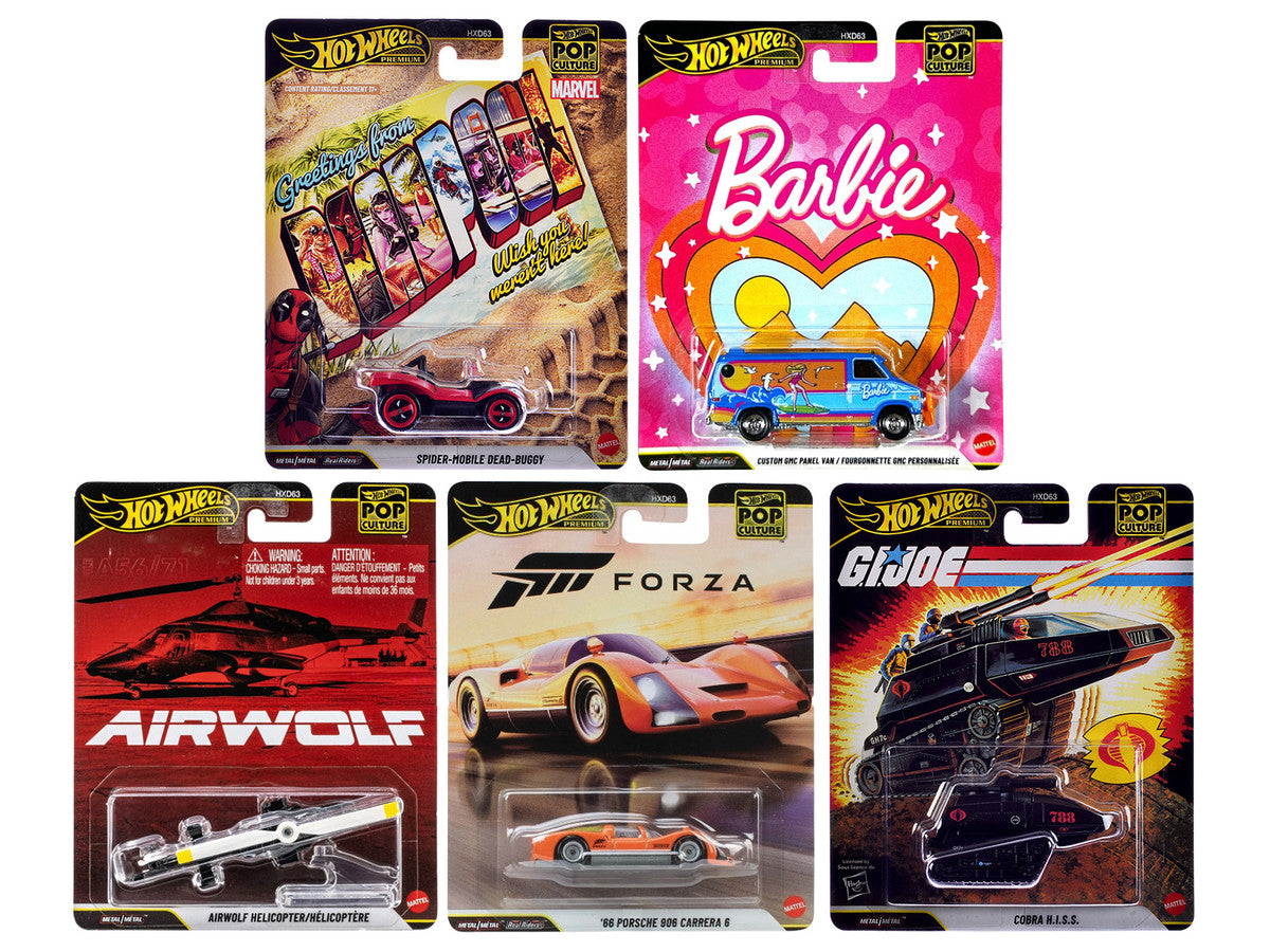 "Pop Culture 2025" 5 piece Set Q "Premium Series" Diecast Model Cars by Hot Wheels LuxuryLifeWay Online Store