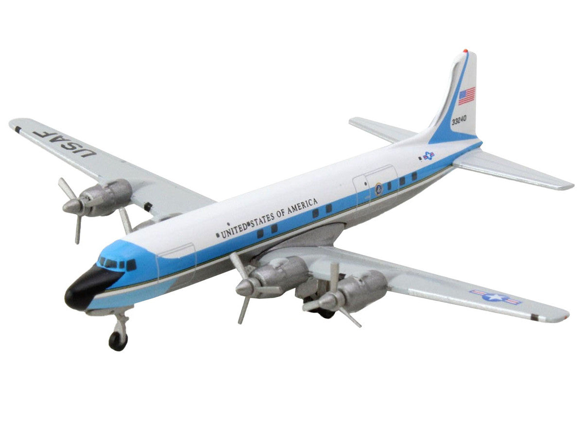 Douglas VC-118A Transport Aircraft "United States Air Force One 1254th Air Transport Wing Andrews Air Base" (53-3240) White with Blue Stripes 1/500 Diecast Model Airplane by Herpa LuxuryLifeWay Online Store
