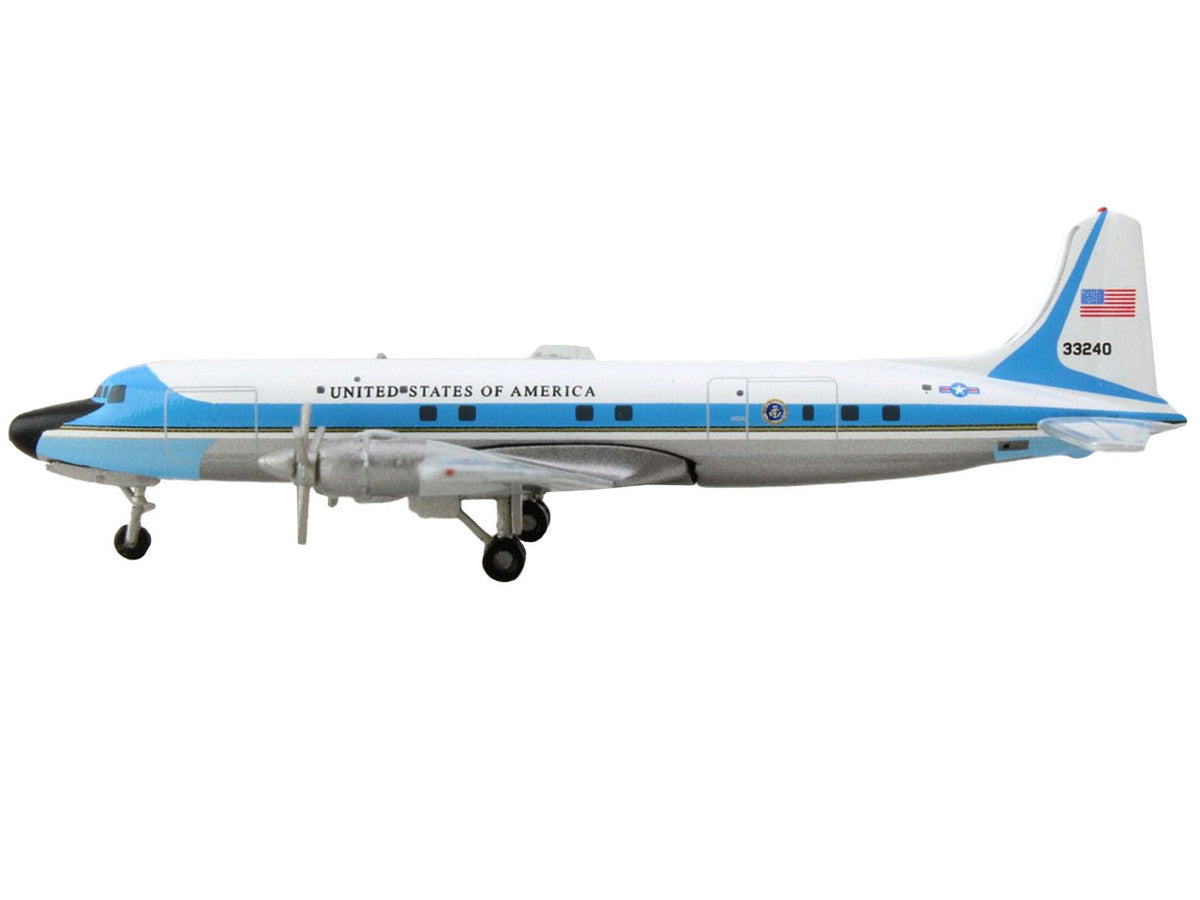 Douglas VC-118A Transport Aircraft "United States Air Force One 1254th Air Transport Wing Andrews Air Base" (53-3240) White with Blue Stripes 1/500 Diecast Model Airplane by Herpa LuxuryLifeWay Online Store