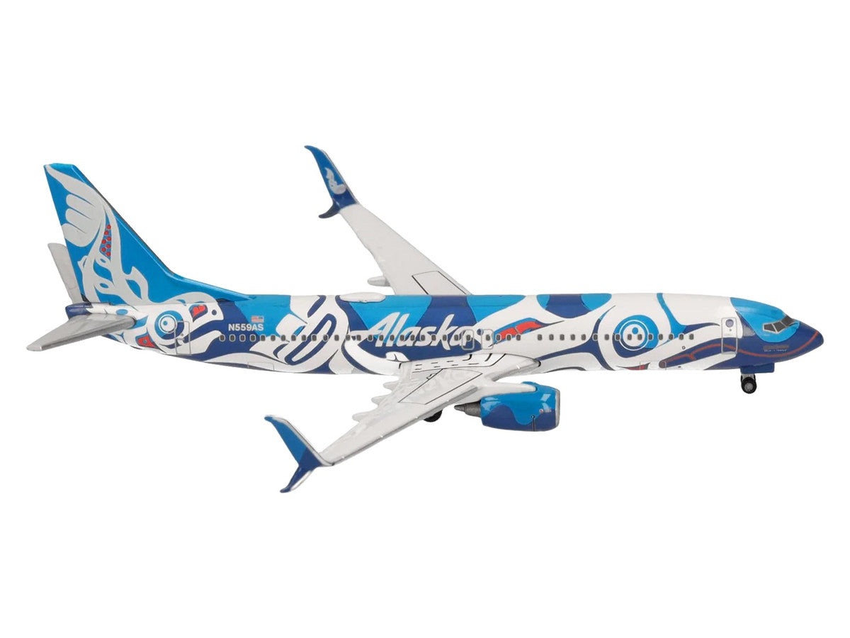 Boeing 737-800 Commercial Aircraft "Alaska Airlines - Salmon People Livery" (N559AS) Blue and White 1/500 Diecast Model Airplane by Herpa LuxuryLifeWay Online Store