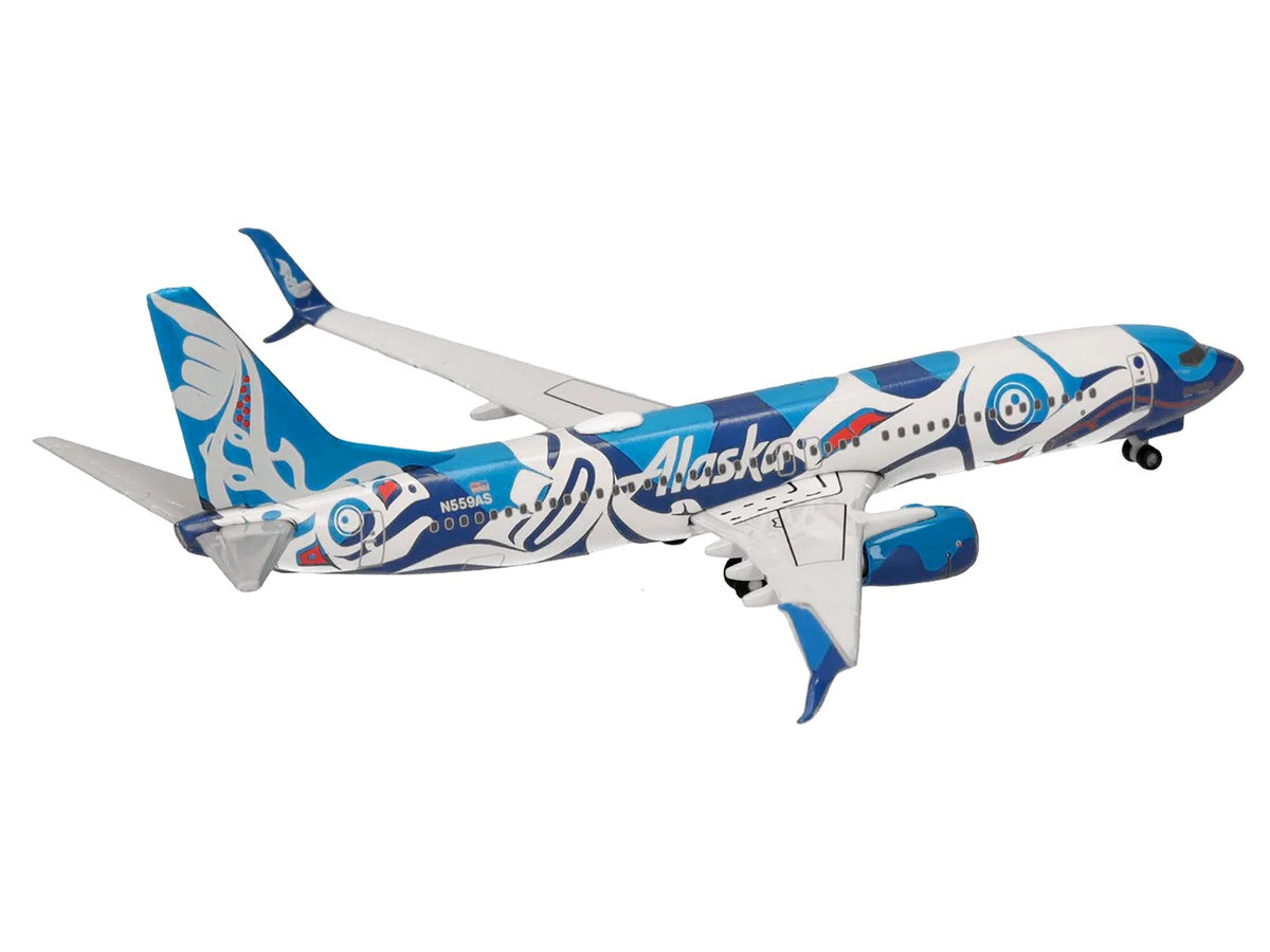 Boeing 737-800 Commercial Aircraft "Alaska Airlines - Salmon People Livery" (N559AS) Blue and White 1/500 Diecast Model Airplane by Herpa LuxuryLifeWay Online Store