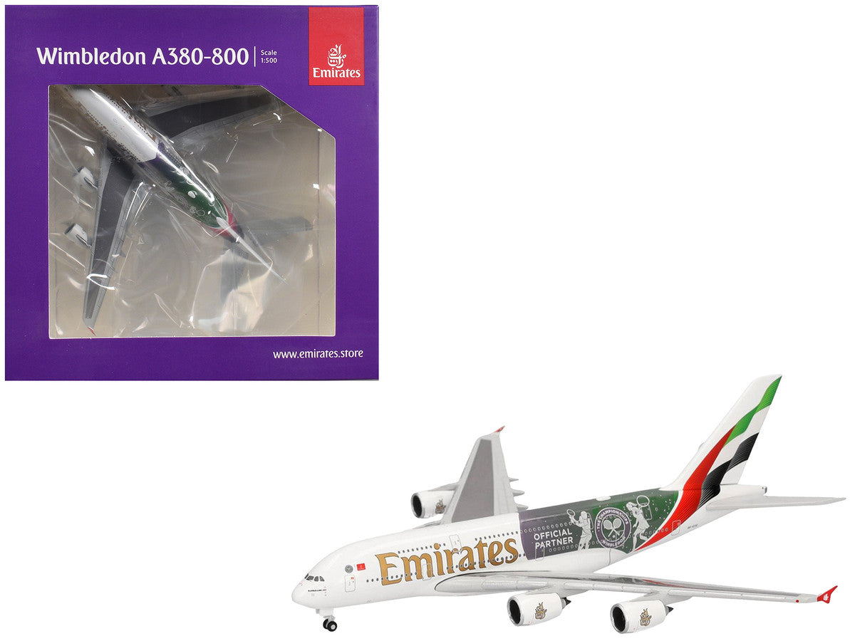 Airbus A380-800 Commercial Aircraft "Emirates Airlines - Wimbledon Official Partner" (A6-EOE) White with Graphics 1/500 Diecast Model Airplane by Herpa LuxuryLifeWay Online Store