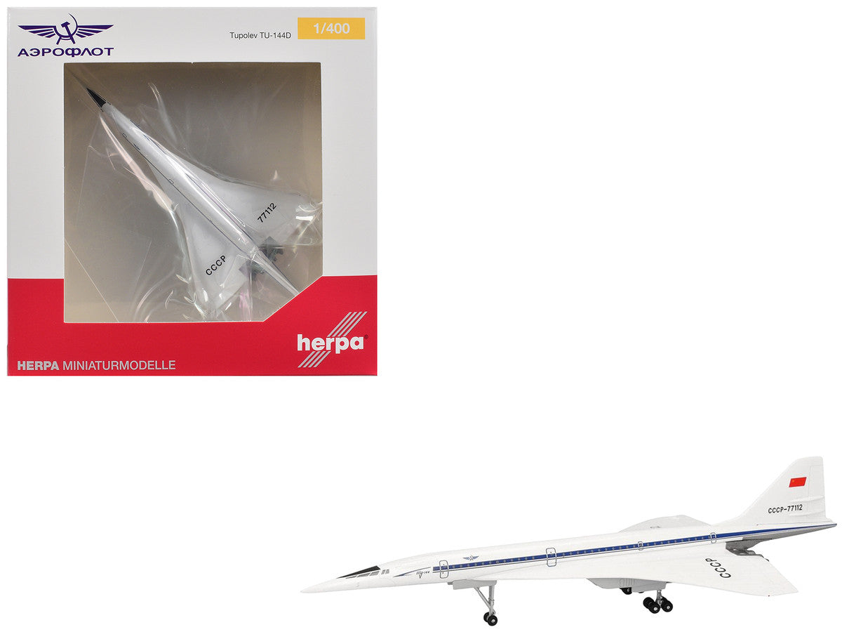 Tupolev Tu-144D Commercial Aircraft "Aeroflt - Technik Museum Sinsheim" (CCCP-77112) White with Blue Stripes 1/400 Diecast Model Airplane by Herpa LuxuryLifeWay Online Store