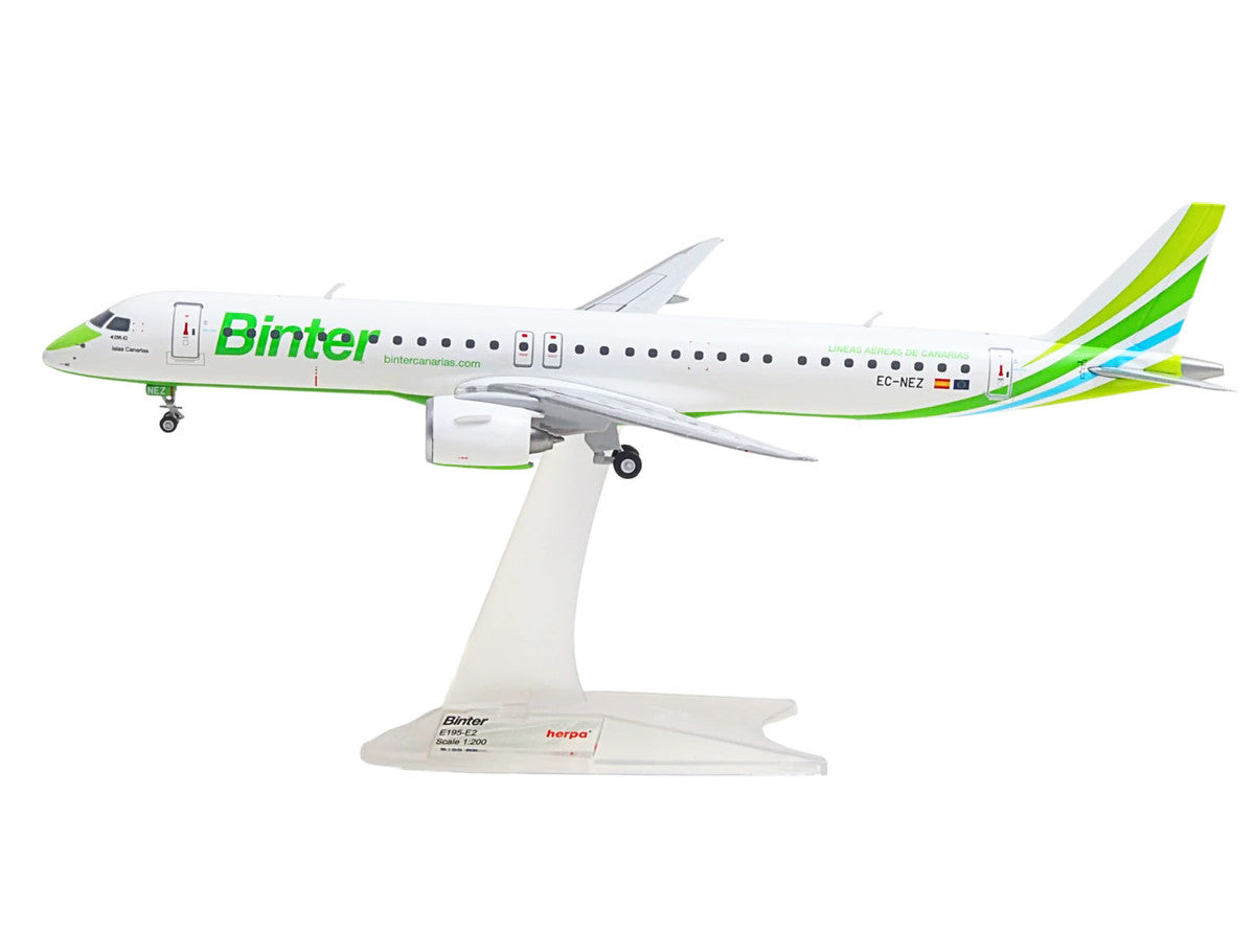 Embraer E195-E2 Commercial Aircraft "Binter Canarias" (EC-NEZ) White with Green Striped Tail 1/200 Diecast Model by Herpa LuxuryLifeWay Online Store