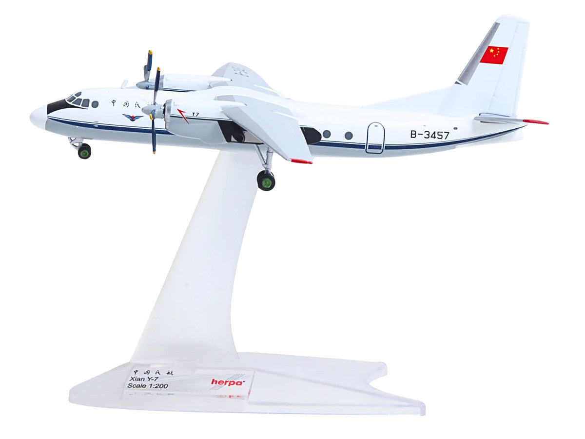 Xian Y-7 Commercial Aircraft "CAAC Airlines" (B-3457) White with Blue Stripes 1/200 Diecast Model by Herpa LuxuryLifeWay Online Store