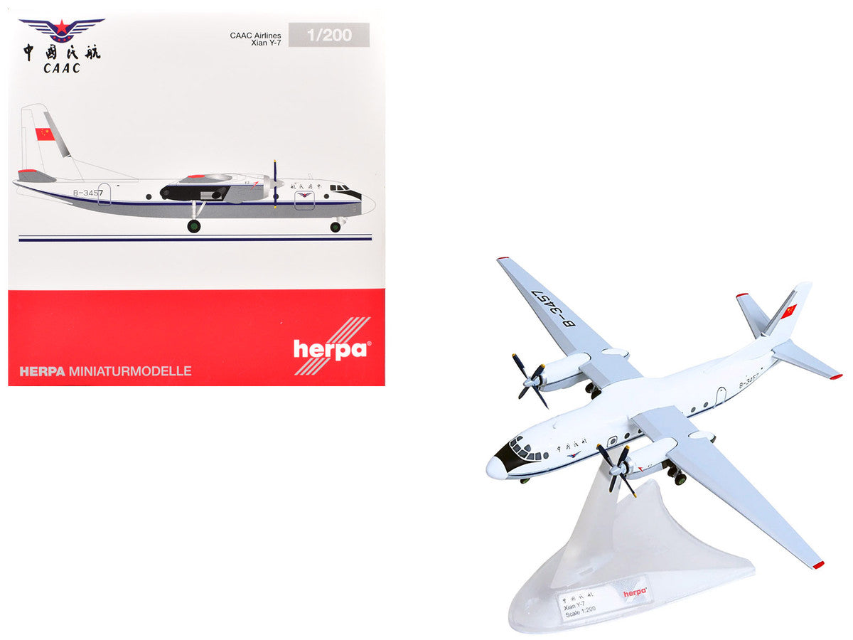 Xian Y-7 Commercial Aircraft "CAAC Airlines" (B-3457) White with Blue Stripes 1/200 Diecast Model by Herpa LuxuryLifeWay Online Store