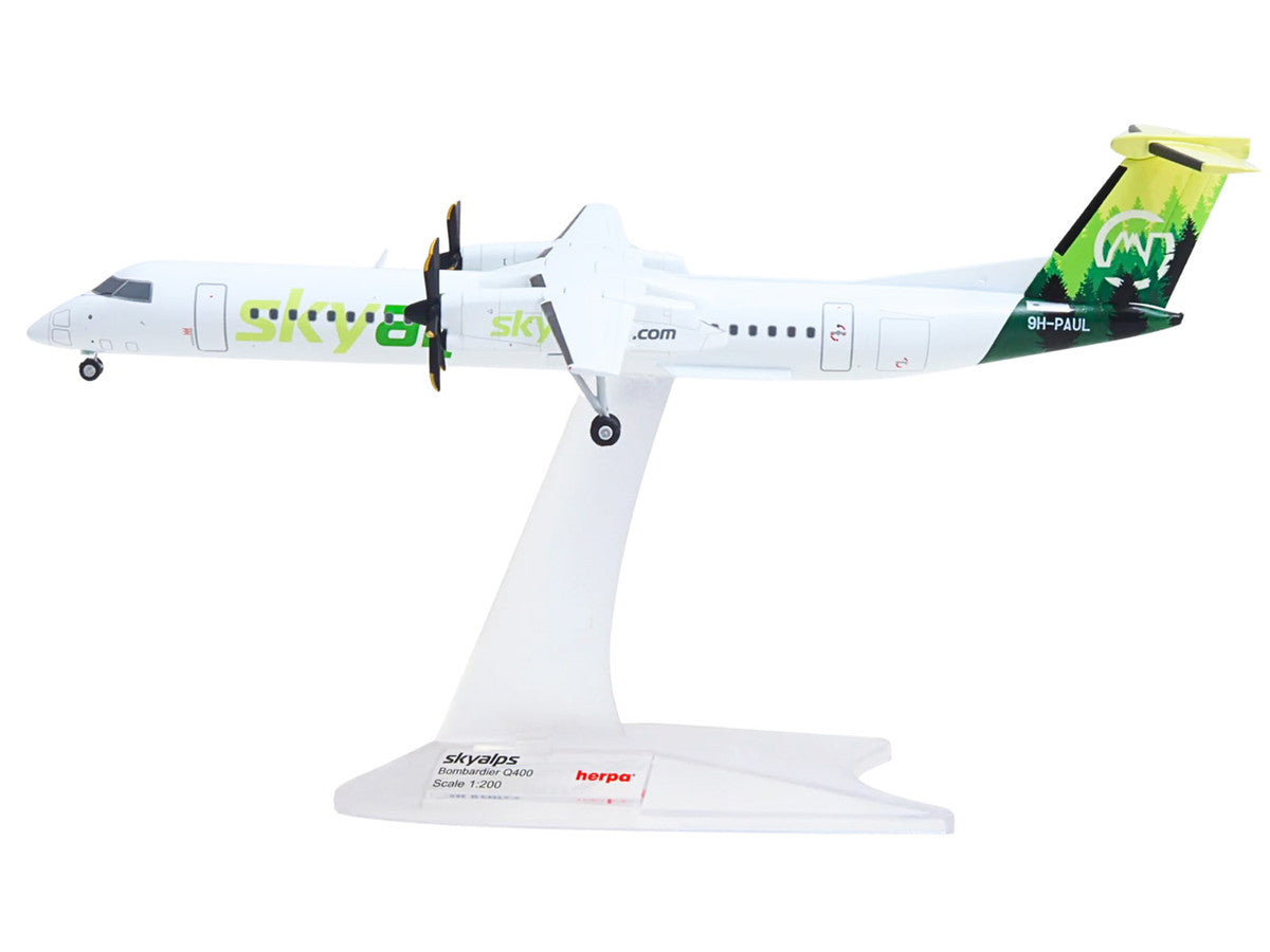 Bombardier Q400 Commercial Aircraft "Sky Alps" (9H-PAUL) White with Green Tail Graphics 1/200 Diecast Model by Herpa LuxuryLifeWay Online Store