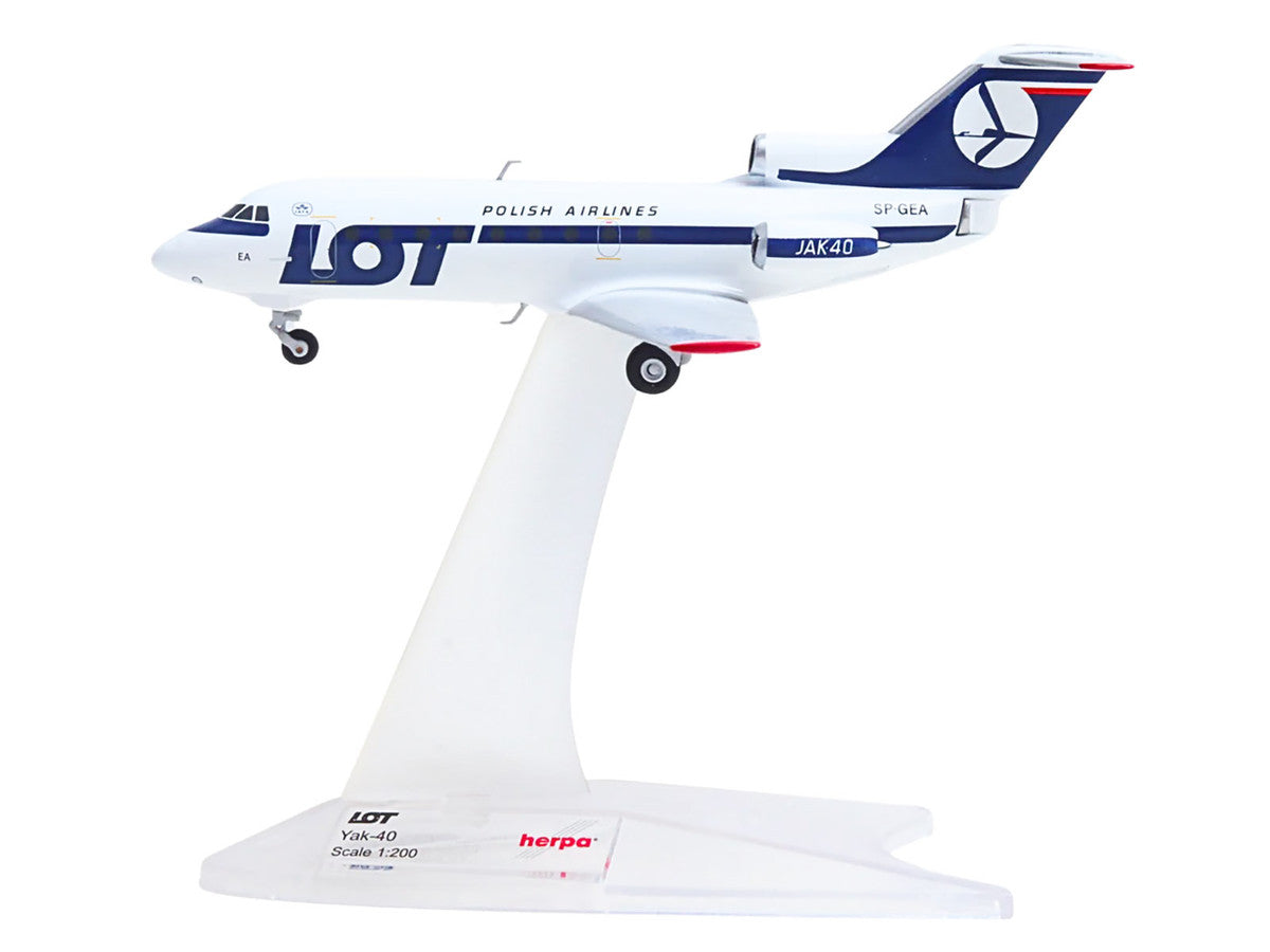 Yakovlev Yak-40 Commercial Aircraft "LOT Polish Airlines" (SP-GEA) White with Blue Stripes and Tail 1/200 Diecast Model by Herpa LuxuryLifeWay Online Store