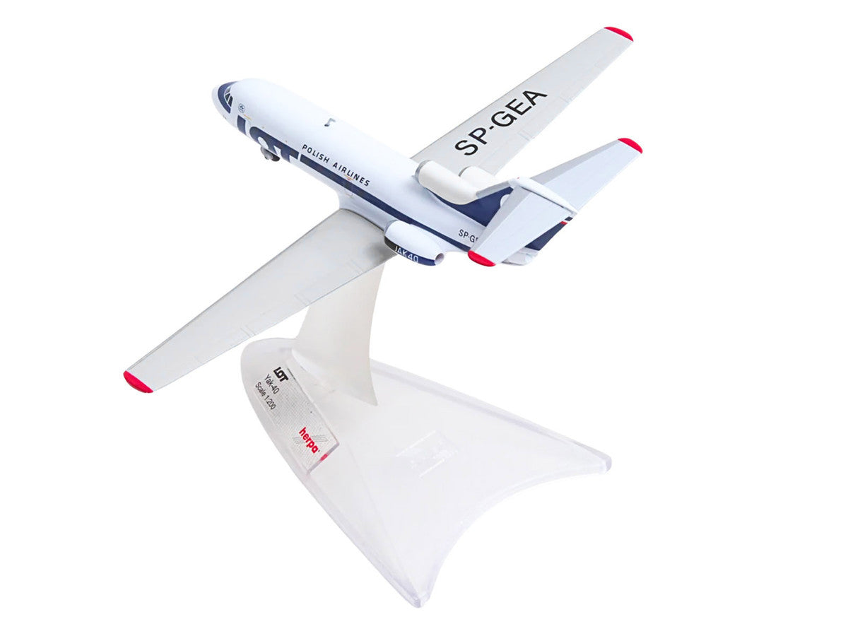 Yakovlev Yak-40 Commercial Aircraft "LOT Polish Airlines" (SP-GEA) White with Blue Stripes and Tail 1/200 Diecast Model by Herpa LuxuryLifeWay Online Store
