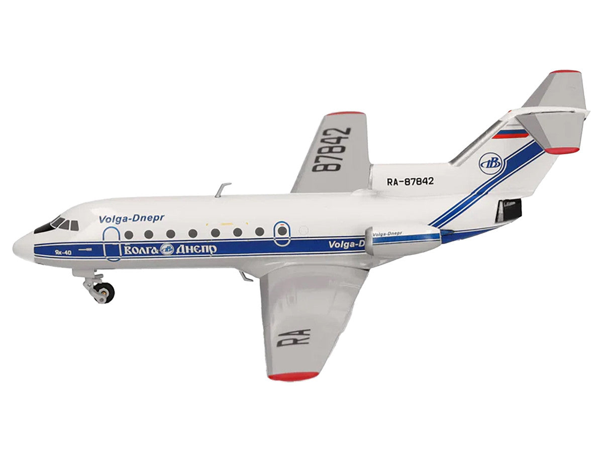 Yakovlev Yak-40 Commercial Aircraft "Volga-Dnepr Airlines" (RA-87842) White with Blue Stripes 1/200 Diecast Model Airplane by Herpa LuxuryLifeWay Online Store
