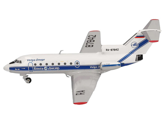 Yakovlev Yak-40 Commercial Aircraft "Volga-Dnepr Airlines" (RA-87842) White with Blue Stripes 1/200 Diecast Model Airplane by Herpa LuxuryLifeWay Online Store