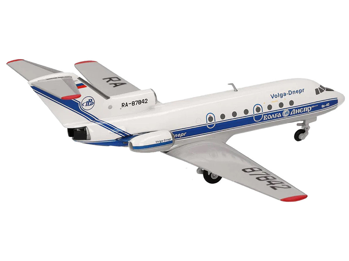 Yakovlev Yak-40 Commercial Aircraft "Volga-Dnepr Airlines" (RA-87842) White with Blue Stripes 1/200 Diecast Model Airplane by Herpa LuxuryLifeWay Online Store