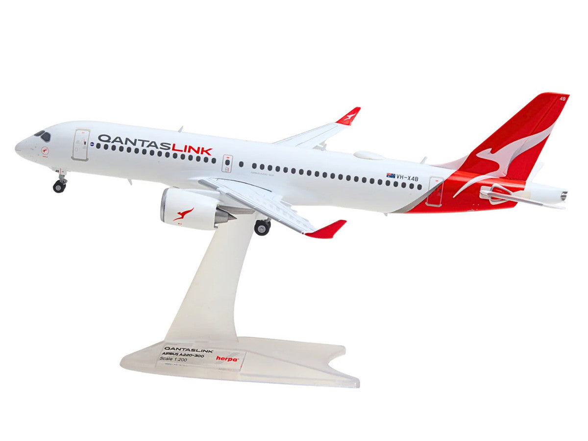 Airbus A220-300 Commercial Aircraft "QantasLink" (VH-X4B) White with Red Tail 1/200 Diecast Model by Herpa LuxuryLifeWay Online Store