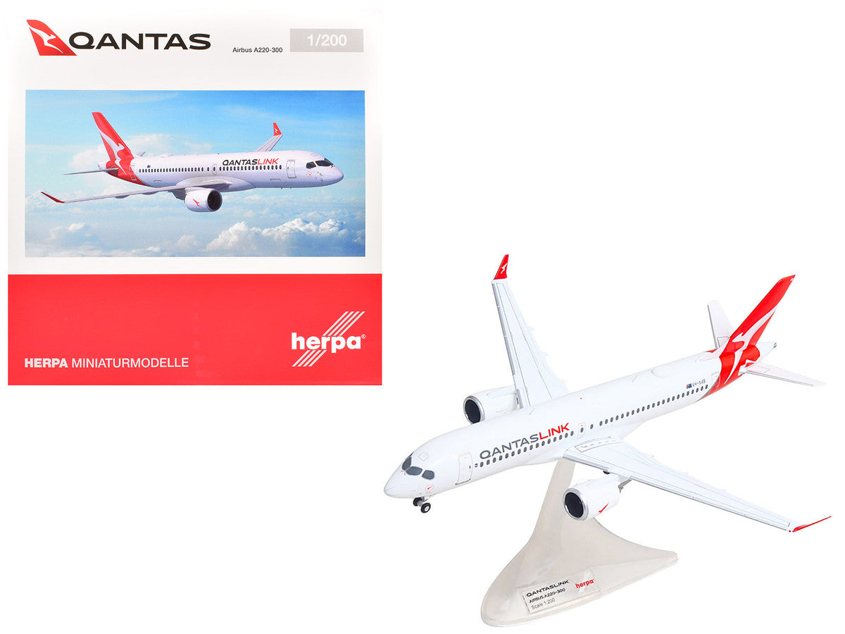 Airbus A220-300 Commercial Aircraft "QantasLink" (VH-X4B) White with Red Tail 1/200 Diecast Model by Herpa LuxuryLifeWay Online Store