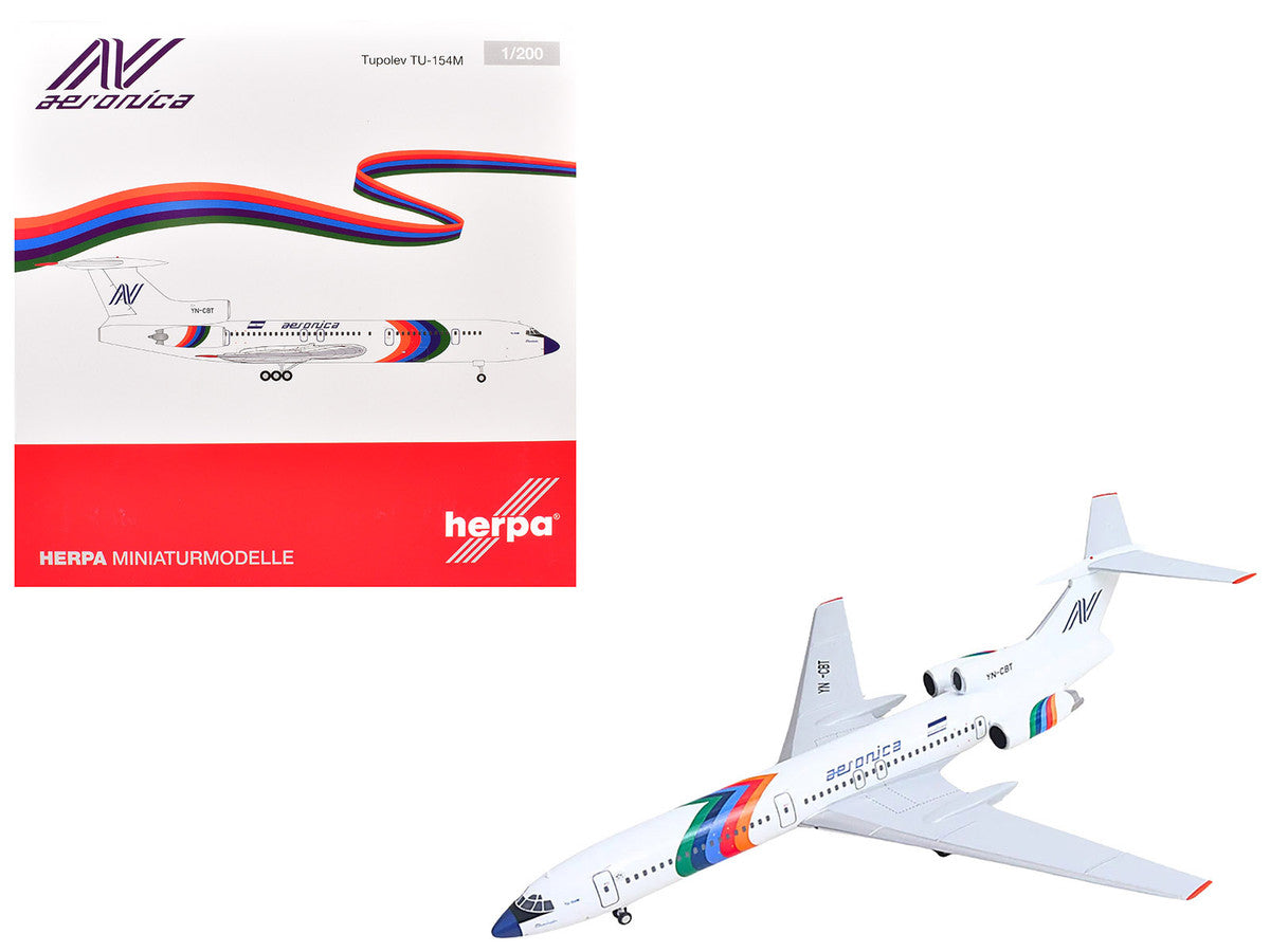 Tupolev TU-154M Commercial Aircraft "Aeronica" (YN-CBT) White with Stripes 1/200 Diecast Model by Herpa LuxuryLifeWay Online Store