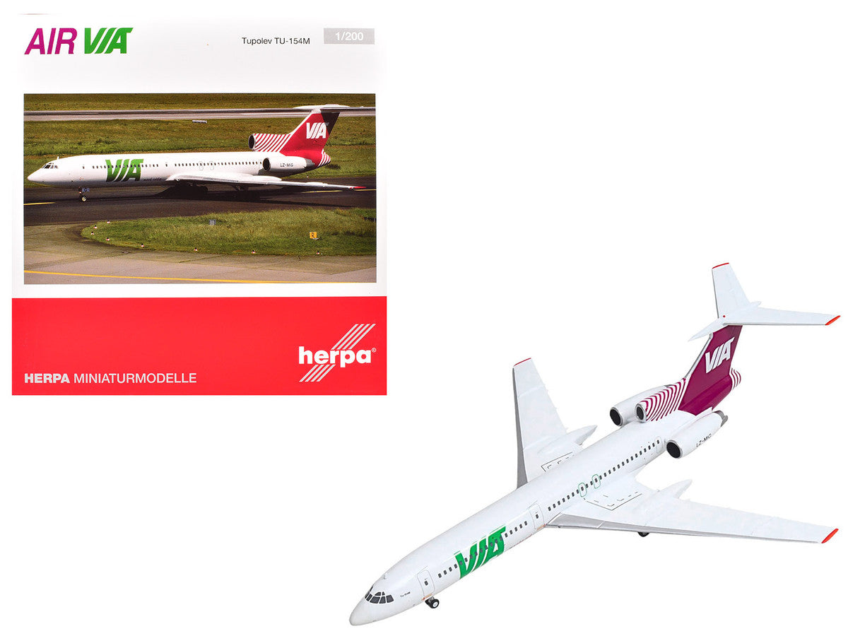 Tupolev TU-154M Commercial Aircraft "Air Via" (LZ-MIG) White with Red Tail 1/200 Diecast Model by Herpa LuxuryLifeWay Online Store