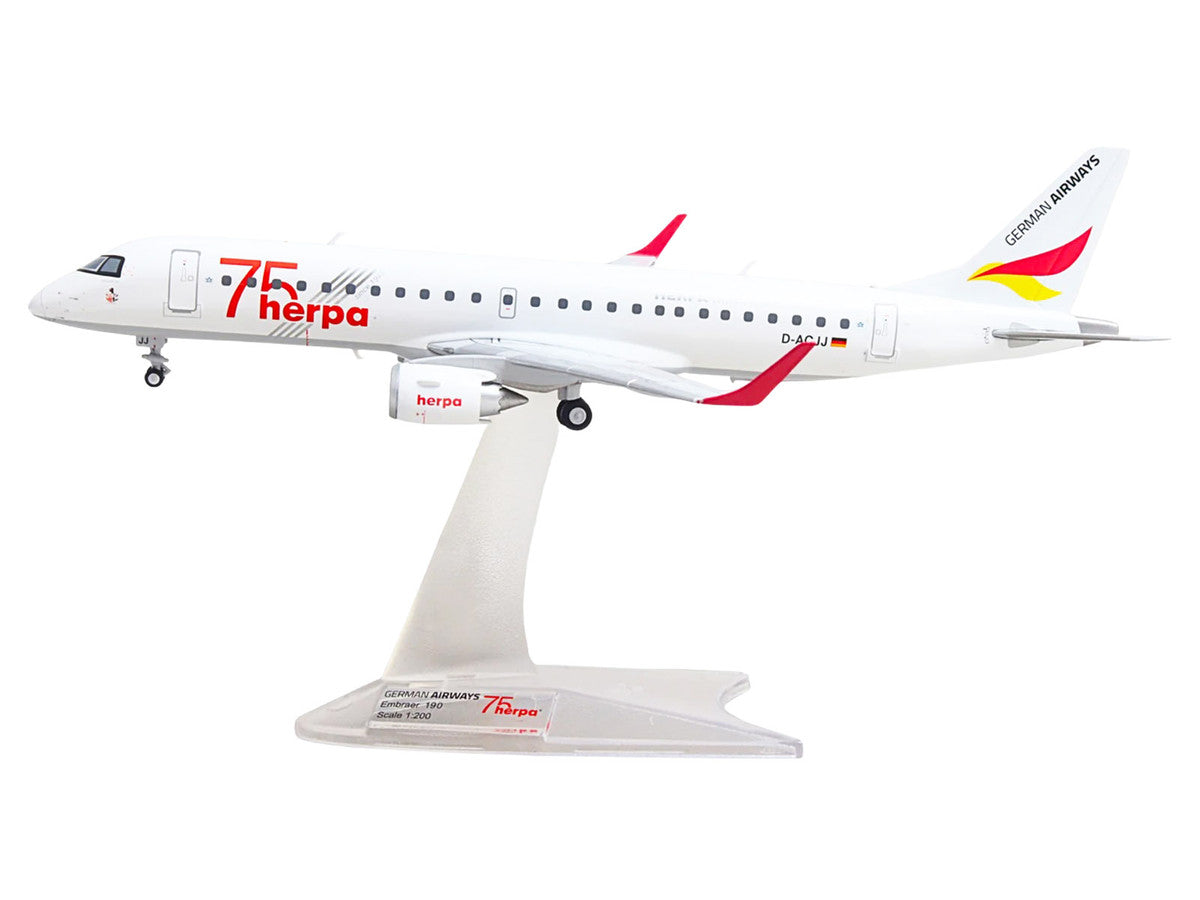 Embraer E190 Commercial Aircraft "German Airways - Herpa 75 Years" (D-ACJJ) White with Graphics 1/200 Diecast Model by Herpa LuxuryLifeWay Online Store