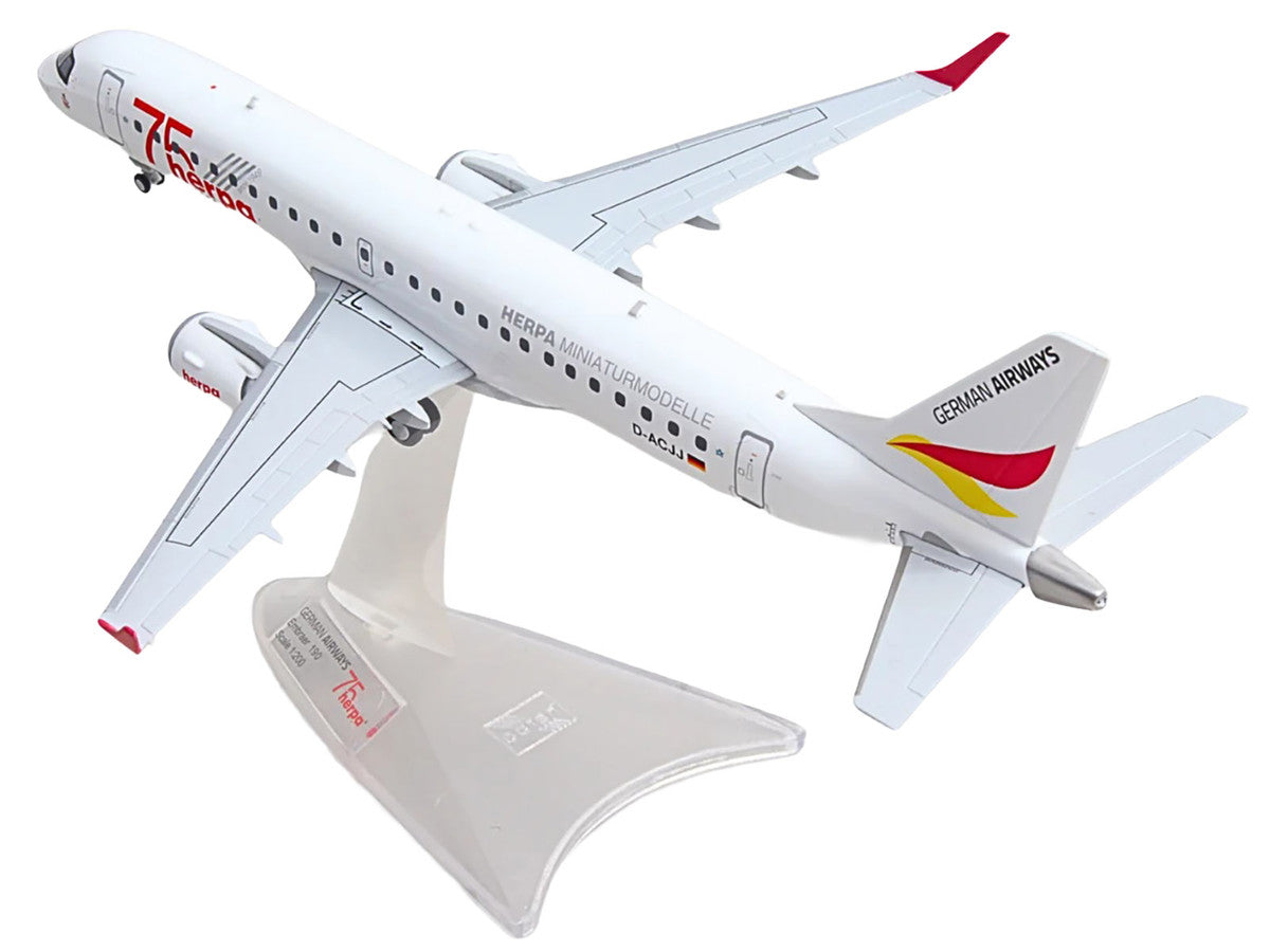 Embraer E190 Commercial Aircraft "German Airways - Herpa 75 Years" (D-ACJJ) White with Graphics 1/200 Diecast Model by Herpa LuxuryLifeWay Online Store