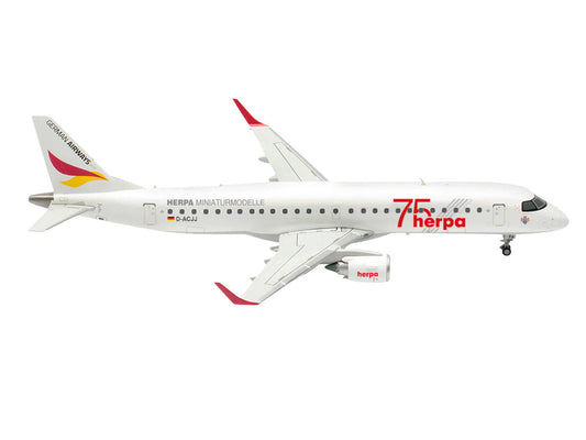 Embraer E190 Commercial Aircraft "German Airways - Herpa 75 Years" (D-ACJJ) White with Graphics 1/200 Diecast Model by Herpa LuxuryLifeWay Online Store