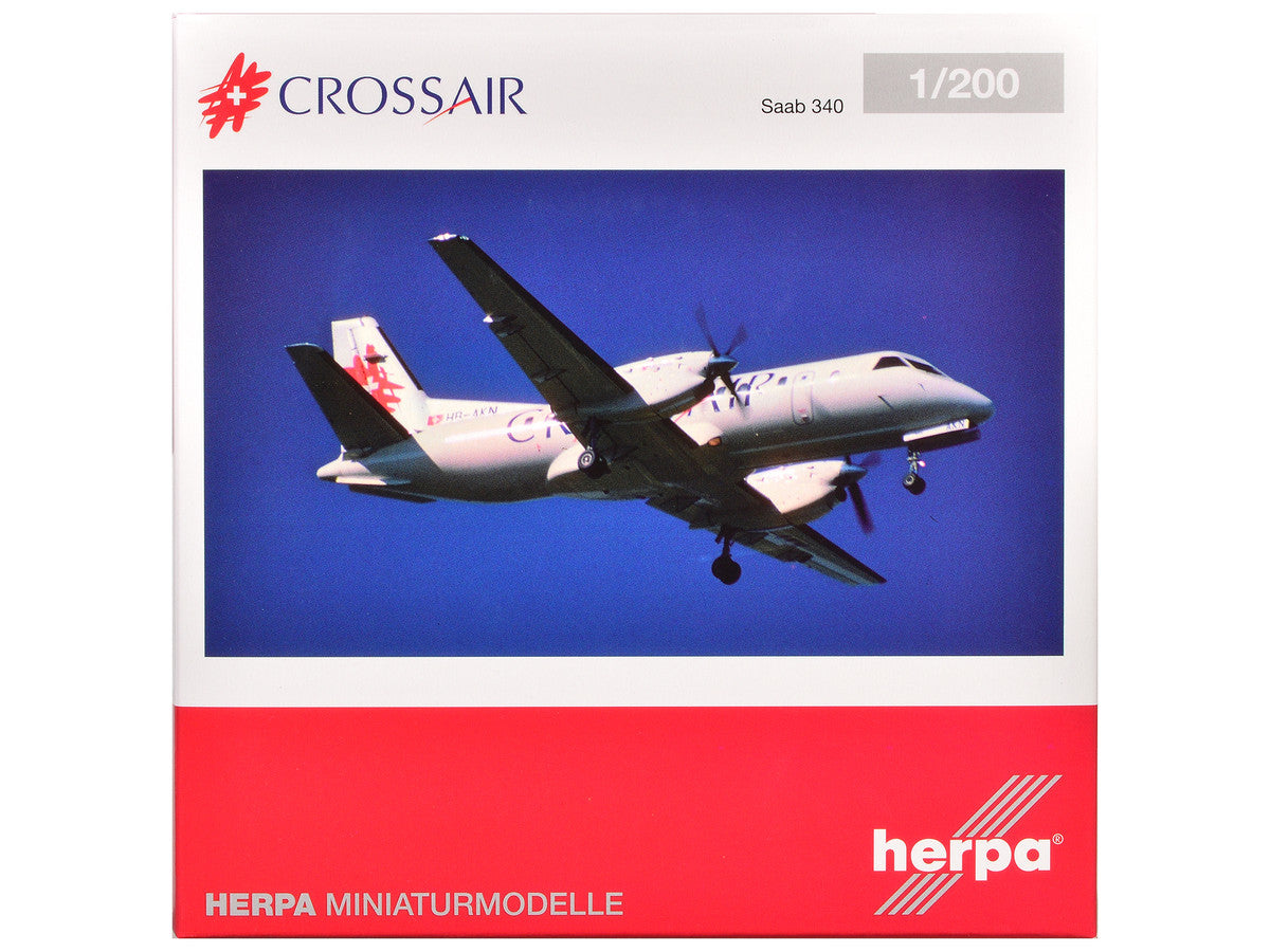 Saab 340 Commercial Aircraft "Crossair" (HB-AKN) White with Tail Graphics 1/200 Diecast Model Airplane by Herpa LuxuryLifeWay Online Store