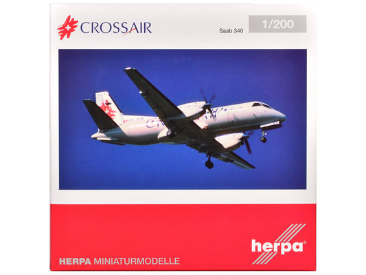 Saab 340 Commercial Aircraft "Crossair" (HB-AKN) White with Tail Graphics 1/200 Diecast Model Airplane by Herpa LuxuryLifeWay Online Store