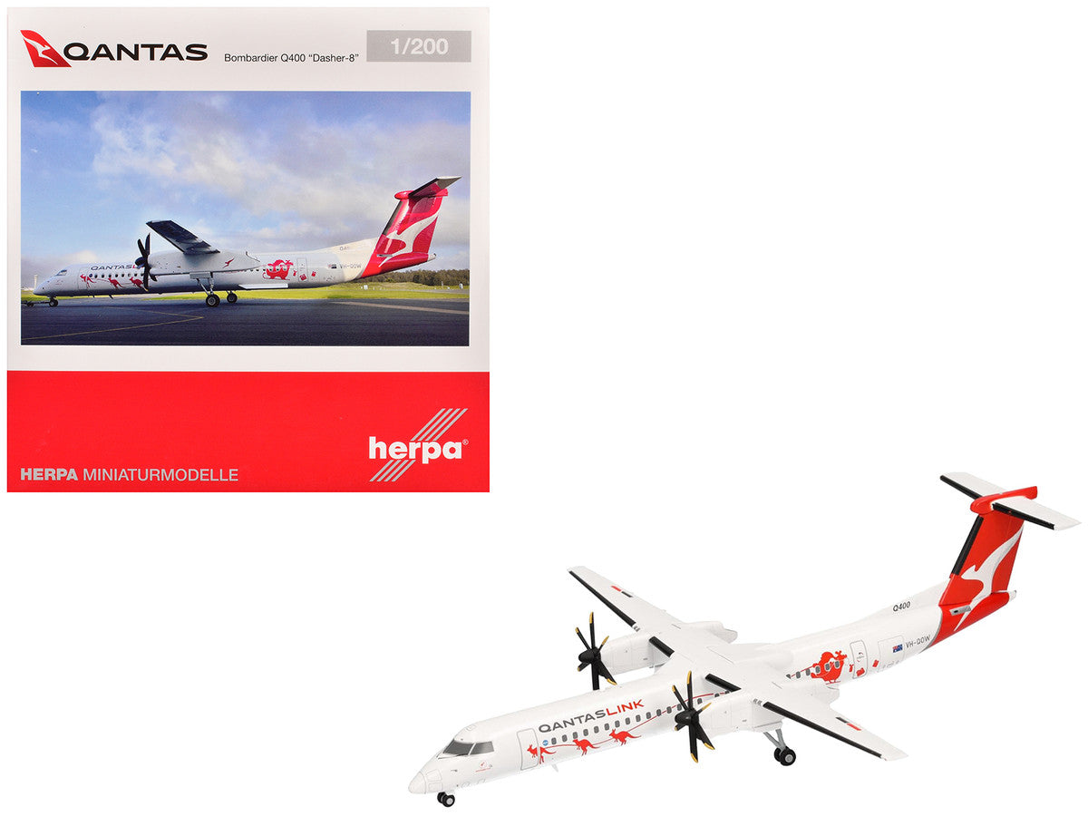 Bombardier Q400 Commercial Aircraft "QantasLink - Dasher-8 Livery" (VH-QOW) White with Graphics 1/200 Diecast Model Airplane by Herpa LuxuryLifeWay Online Store