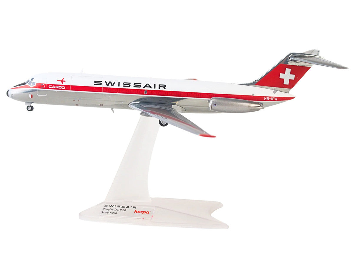 Douglas DC-9-30F Commercial Aircraft "Swissair" (HB-IFW) White with Red Stripes 1/200 Diecast Model Airplane by Herpa LuxuryLifeWay Online Store