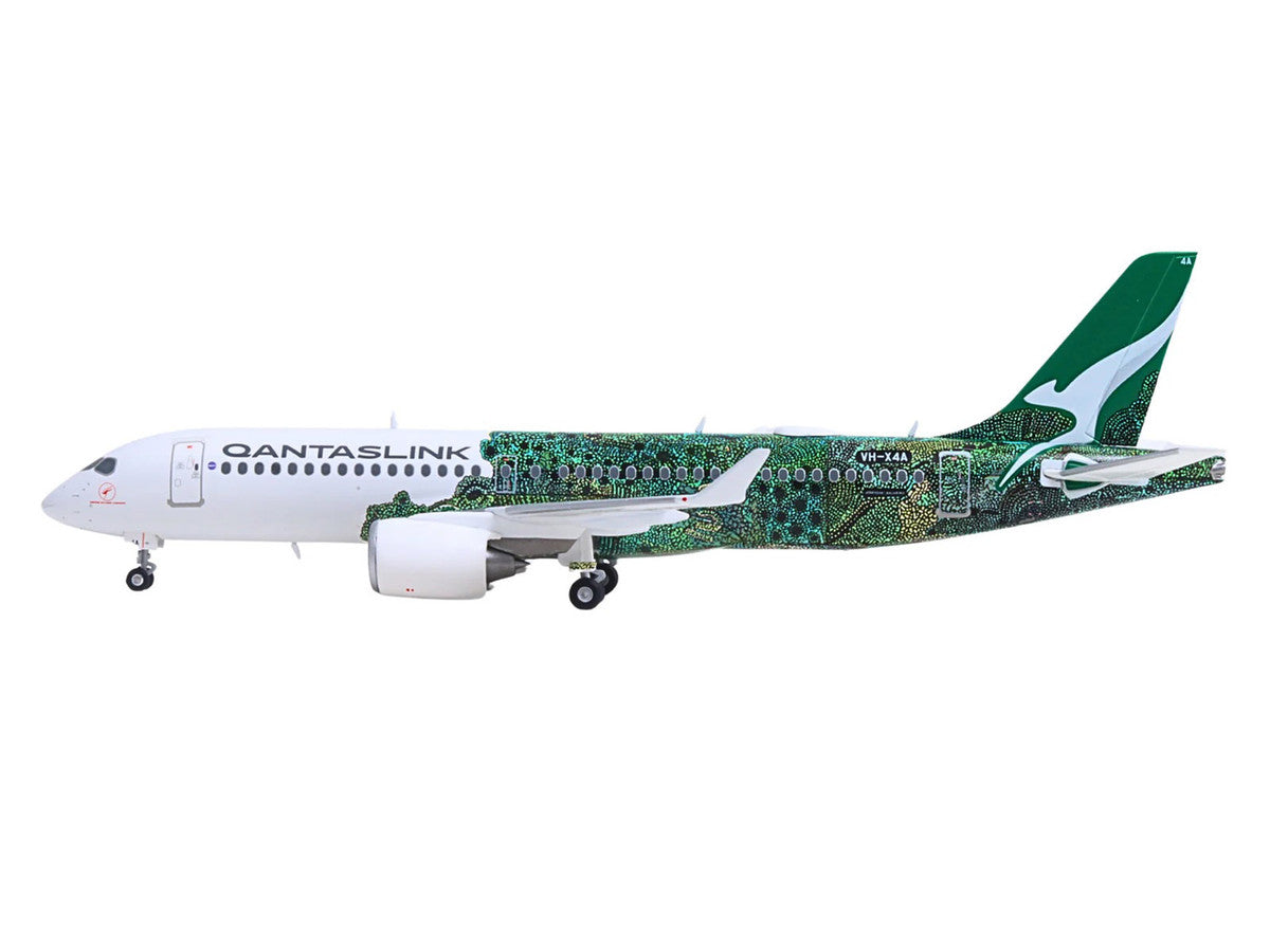 Airbus A220-300 Commercial Aircraft "QantasLink Flying Art Series - Minyma Kutjara Tjukurpa" (VH-X4A) White with Green Graphics 1/200 Diecast Model by Herpa LuxuryLifeWay Online Store