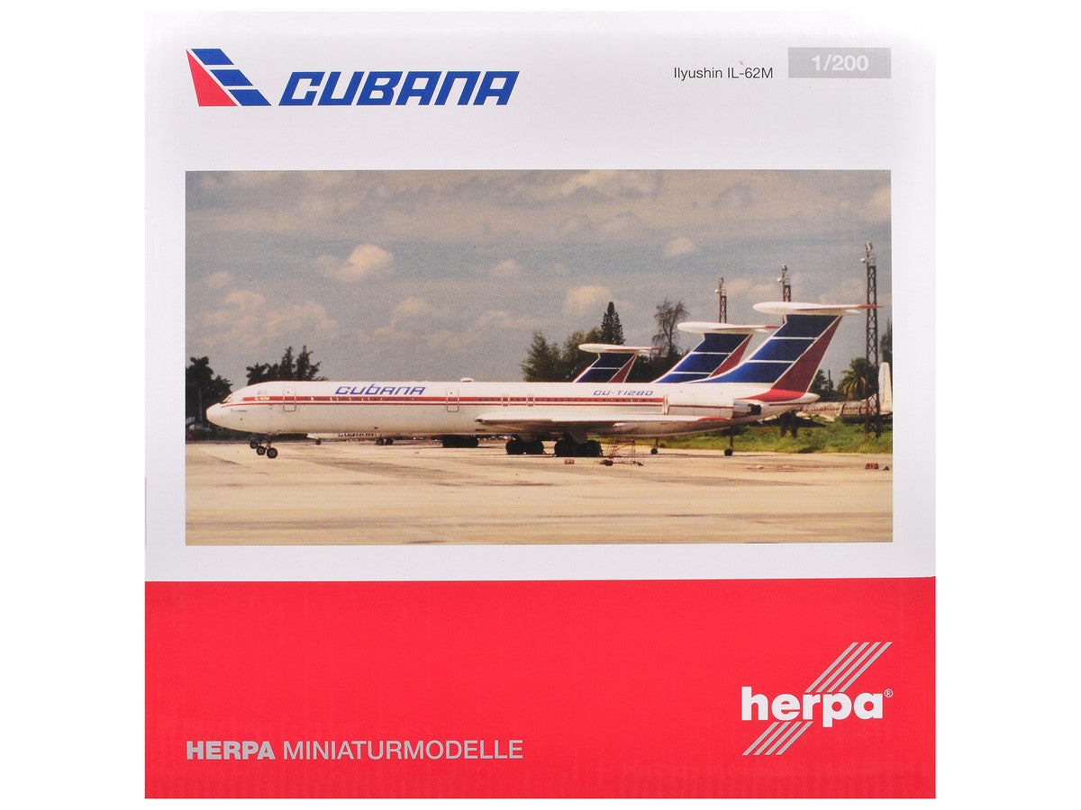 Ilyushin IL-62M Commercial Aircraft "Cubana de Aviacion" (T1280) White with Blue and Red Tail 1/200 Diecast Model Airplane by Herpa LuxuryLifeWay Online Store